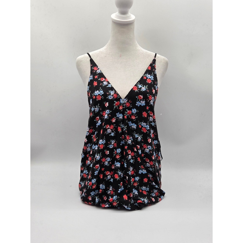Socialite Women's Black Floral V-Neck Spaghetti Strap Cami Top 101-557